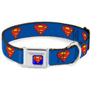 Superman Full Color Blue Seatbelt Buckle Collar - Superman Shield Blue