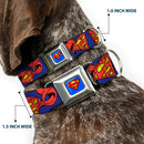 Superman Full Color Blue Seatbelt Buckle Collar - Superman Shield w/Cape