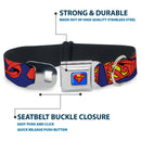 Superman Full Color Blue Seatbelt Buckle Collar - Superman Shield w/Cape