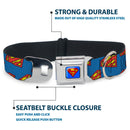 Superman Full Color Blue Seatbelt Buckle Collar - Super Shield Diagonal Royal Blue/Red