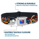 Superman Full Color Blue Seatbelt Buckle Collar - SUPERMAN Action Blocks Red/Blue