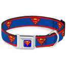 Superman Full Color Blue Seatbelt Buckle Collar - Superman Shield/Stripe Red/Blue