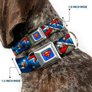 Superman Full Color Blue Seatbelt Buckle Collar - Superman Action Poses/Stars & Stripes