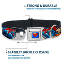 Superman Full Color Blue Seatbelt Buckle Collar - Superman Action Poses/Stars & Stripes