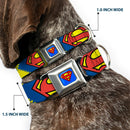 Superman Blue Seatbelt Buckle Collar - Jagged Superman Shield CLOSE-UP Yellow/Blue/Red