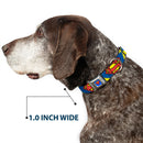 Superman Blue Seatbelt Buckle Collar - Jagged Superman Shield CLOSE-UP Yellow/Blue/Red