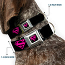 Superman Black/Hot Pink Seatbelt Buckle Collar - Superman Shield Black/Hot Pink