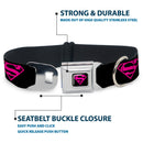 Superman Black/Hot Pink Seatbelt Buckle Collar - Superman Shield Black/Hot Pink