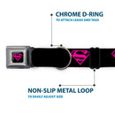 Superman Black/Hot Pink Seatbelt Buckle Collar - Superman Shield Black/Hot Pink