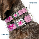 Superman Full Color Pink Seatbelt Buckle Collar - Superman Shield Pink