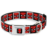 MARVEL UNIVERSE Spider-Man Full Color Seatbelt Buckle Collar - Spider-Man Face Black/White Blocks