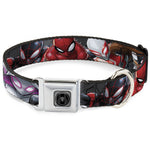 Spider Icon Silver/Black Seatbelt Buckle Collar - 6-Spider Hero Action Poses Grays