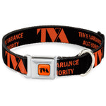 Loki Series TVA Time Variance Authority Logo Full Color Orange/Black Seatbelt Buckle Collar - Loki Series TVA TIME VARIANCE AUTHORITY Text Black/Orange