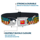 Wonder Woman Logo Full Color Red Seatbelt Buckle Collar - WONDER WOMAN/Logo Americana Red/White/Blue/Yellow