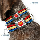 Wonder Woman Logo Full Color Red Seatbelt Buckle Collar - Wonder Woman Stripe/Stars Red/Gold/Blue/White