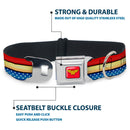 Wonder Woman Logo Full Color Red Seatbelt Buckle Collar - Wonder Woman Stripe/Stars Red/Gold/Blue/White