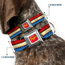 Wonder Woman Logo Full Color Red Seatbelt Buckle Collar - Wonder Woman Logo Stripe/Stars Red/Gold/Blue/White