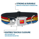 Wonder Woman Logo Full Color Red Seatbelt Buckle Collar - Wonder Woman Logo Stripe/Stars Red/Gold/Blue/White