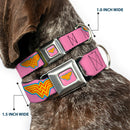 Wonder Woman Logo Pink/Blue/Yellow/Pink Seatbelt Buckle Collar - Wonder Woman Logo Pink/Blue/Yellow/Pink