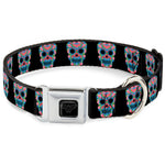 Wonder Woman Black Silver Seatbelt Buckle Collar - Wonder Woman Floral Skull Black/Multi Pastel