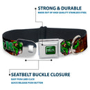 MARVEL UNIVERSE SHE-HULK Logo Full Color Greens Seatbelt Buckle Collar - SHE-HULK Comic Book Cover Poses/Rocks