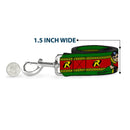 Dog Leash - Robin Action Pose/"R" Logo Stripe Green/Yellow/Red/Black