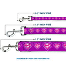 Dog Leash - Superman Logo in Heart Purple/White/Pink