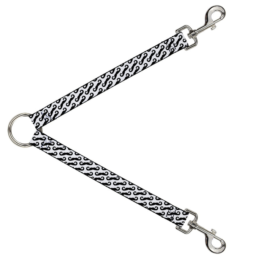 Dog Leash Splitter - Diagonal Handlebar Mustaches White/Black