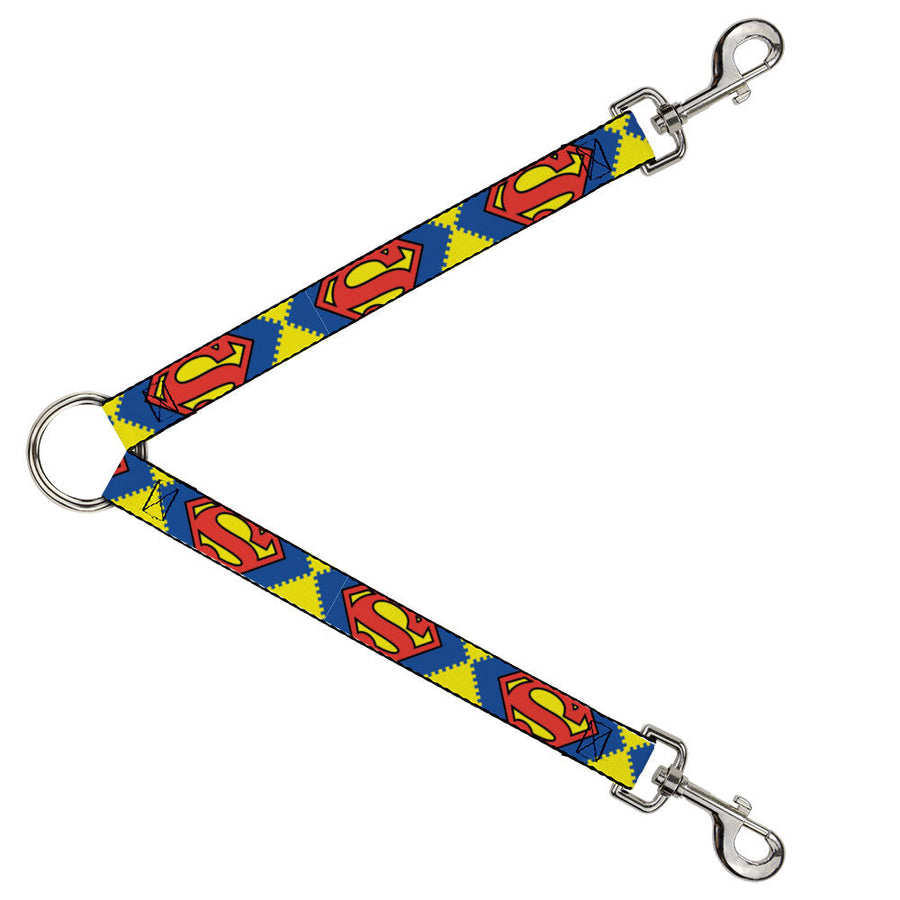 Dog Leash Splitter - Jagged Superman Shield CLOSE-UP Yellow/Blue/Red