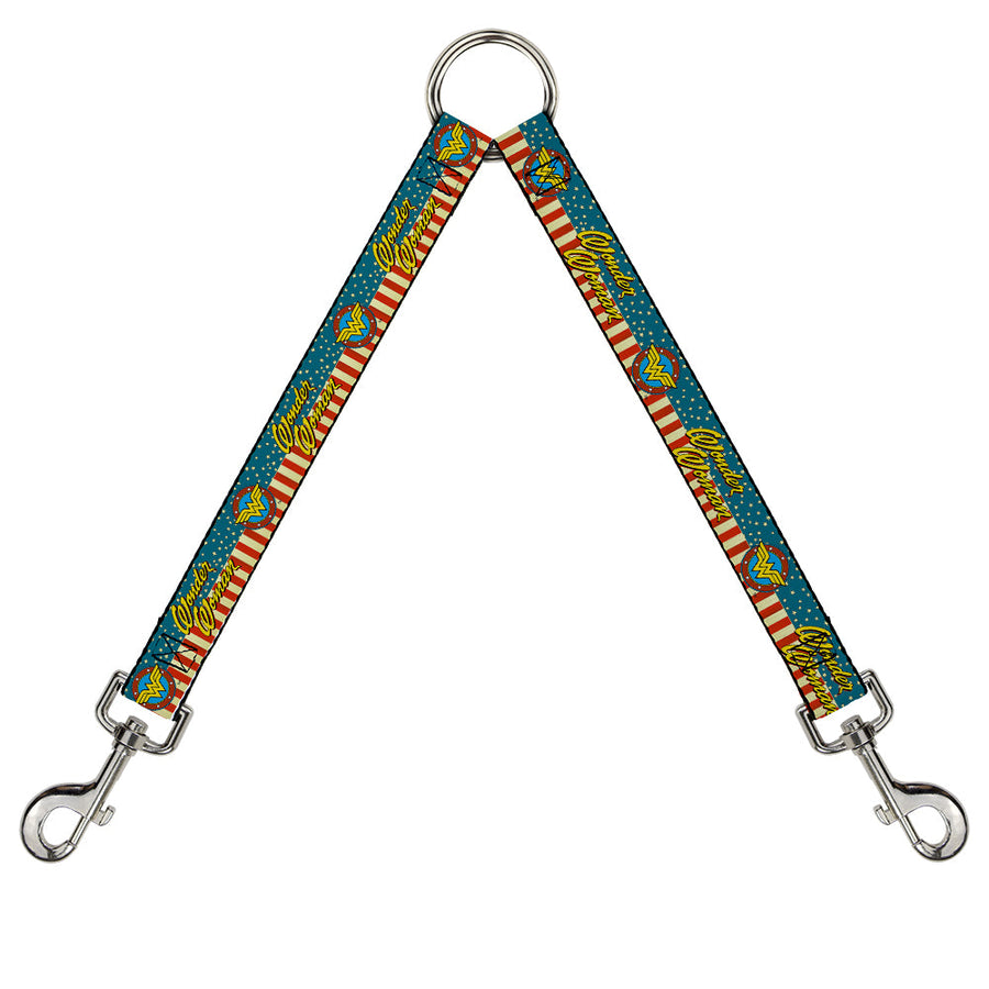 Dog Leash Splitter - WONDER WOMAN/Logo Americana Red/White/Blue/Yellow