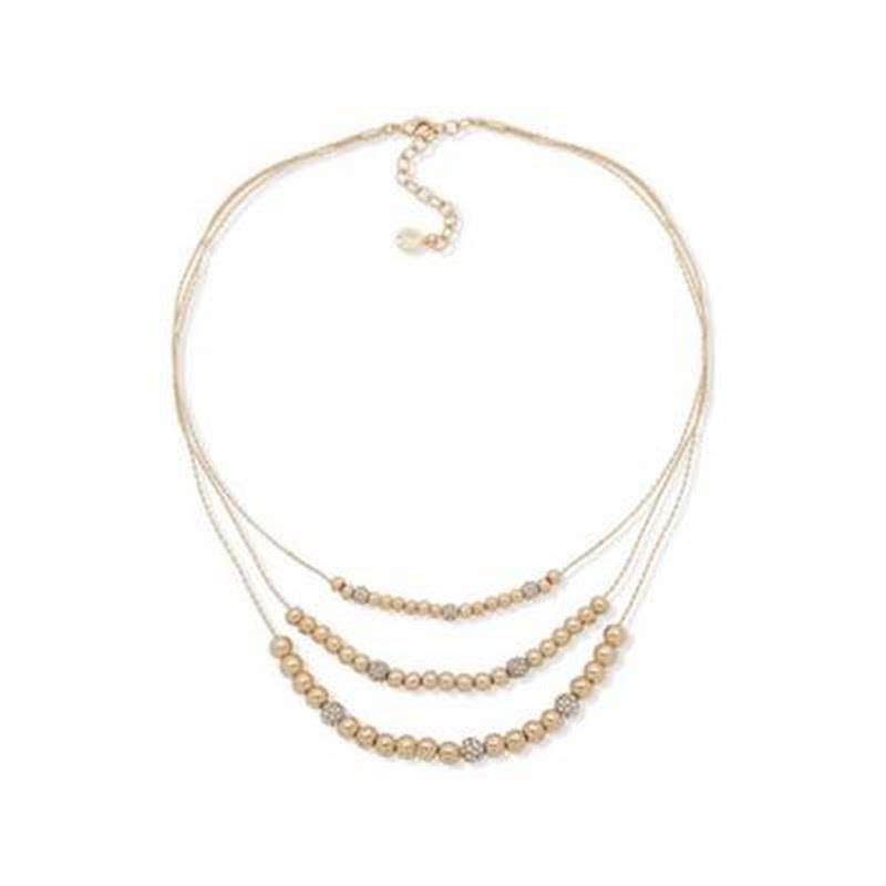 Anne Klein Gold-Tone Pave Fireball & Bead Layered Necklace, 16 + 3