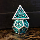 Ballad of the Bard Green and Silver Metal Dice Set