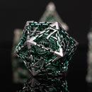 Beholder's Gates Hollow Metal Dice Set - Green and Silver