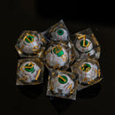 The Watcher: Green-Eyed Liquid Core Dice Set