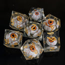 The Watcher: Orange-Eyed Liquid Core Dice Set