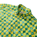 1970s Vintage Yellow-Green Rhombus Tropical Print 100% Cotton Men's Button-Down Shirt
