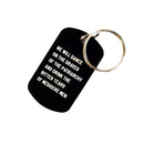 Dance on the Graves of the Patriarchy Dog Tag Keychain in Black, Laser Engraved