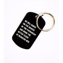 Dance on the Graves of the Patriarchy Dog Tag Keychain in Black, Laser Engraved