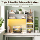 Desktop Bookshelf with LED Lights 35.5" Desk Hutch Organizer