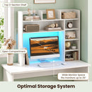 Desktop Bookshelf with LED Lights 35.5" Desk Hutch Organizer