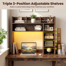 Desktop Bookshelf with LED Lights 35.5" Desk Hutch Organizer