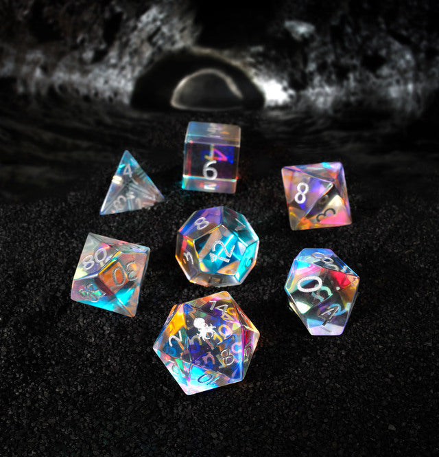 Kraken Dichroic Glass Semi-precious Gemstone Dice Set (Gothik Font)