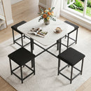 5-Piece Dining Table Set with 4 Upholstered Stools