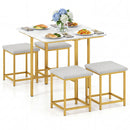 5-Piece Dining Table Set with 4 Upholstered Stools