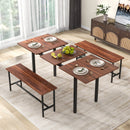 3-Piece Extendable Dining Table Set with 2 Benches