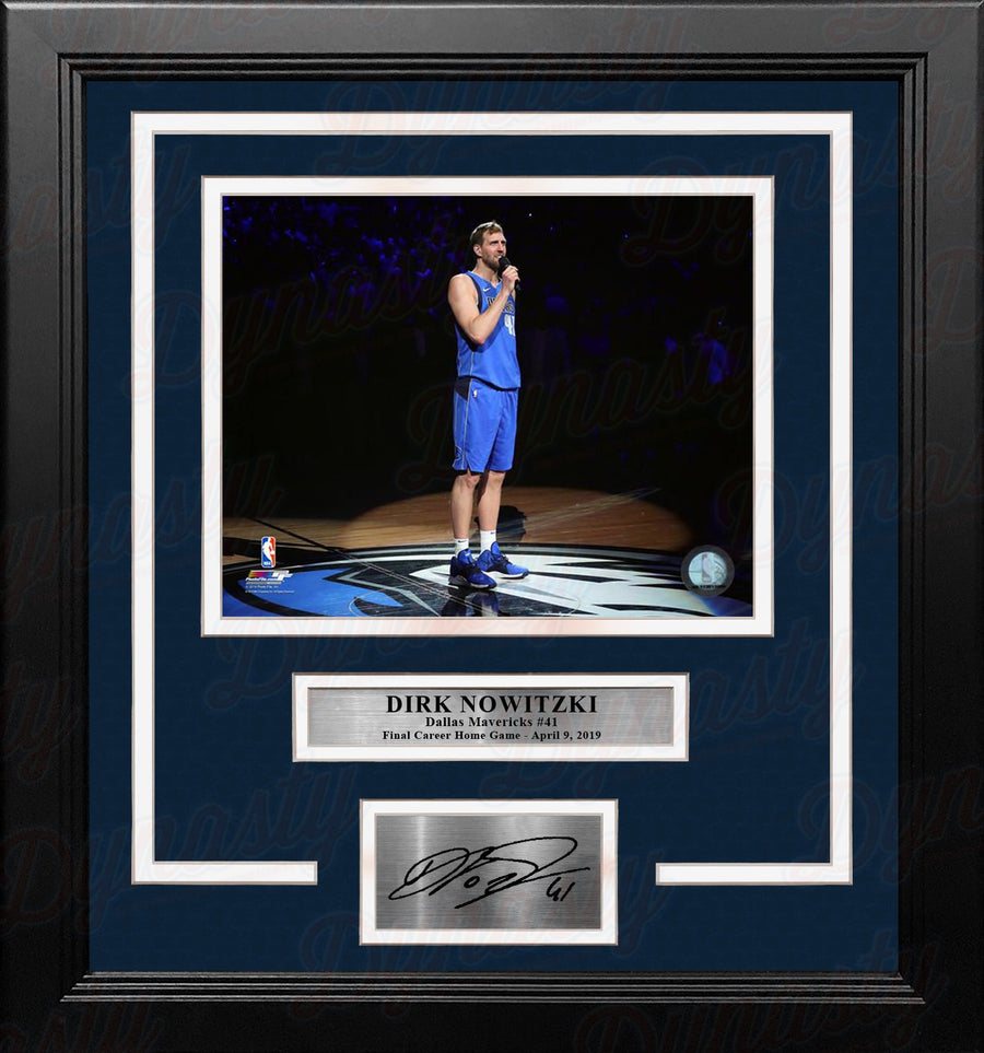 Dirk Nowitzki Dallas Mavericks Final Home Game 8x10 Framed Basketball Photo with Engraved Autograph