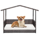 Wicker Dog House with Waterproof Roof and Washable Cushion Cover