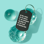 Dance on the Graves of the Patriarchy Dog Tag Keychain in Black, Laser Engraved