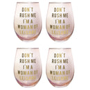 Don't Rush Me, I'm a Woman Of Leisure Stemless Wine Glass in Rose and Gold | 20 0z. | Set of 4