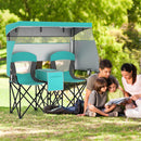 Double Beach Chair with Adjustable Canopy and 3 -Side Shading Curtains